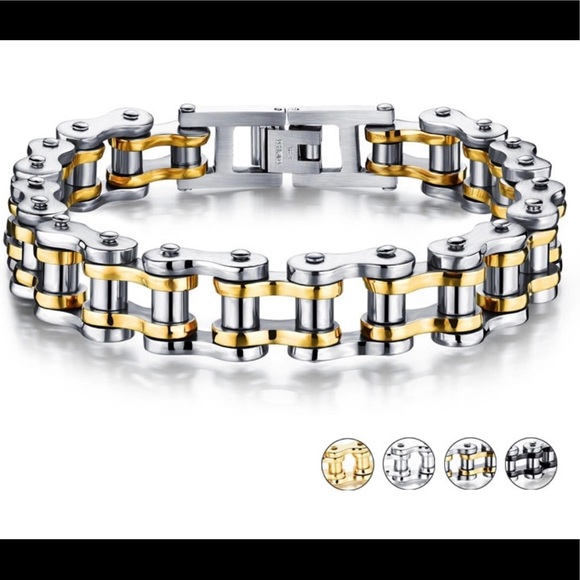 STAINLESS STEEL Men Rock Punk Biker Bicycle Bracel - Picture 2 of 8